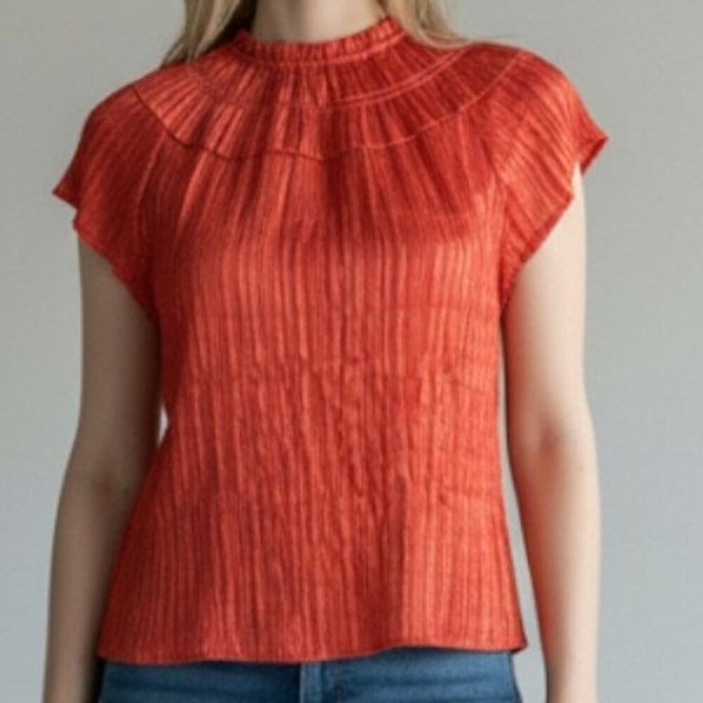 Nanette Lepore Women's Orange Crepe Flutter Sleeve Smocked Blouse Size XS NWT